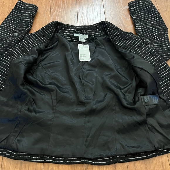 NWT H&M Small Ladies Textured Open Front Suit Jacket Blazer Black & White Small - Picture 5 of 7
